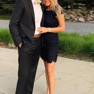 LULUS ROMANCE LANGUAGE NAVY BACKLESS LACE DRESS